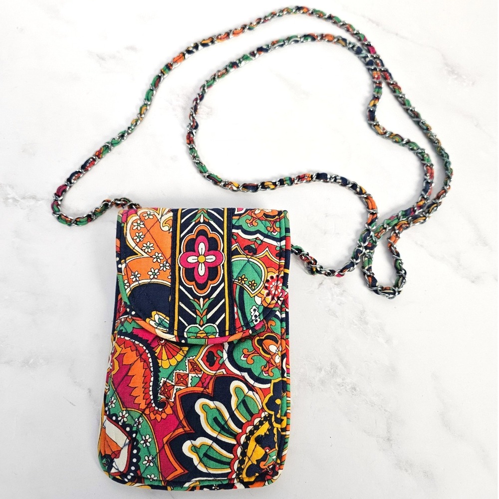 Vera Bradley Venetian Paisley Cell Phone Crossbody Bag Chain Strap Snap Flap